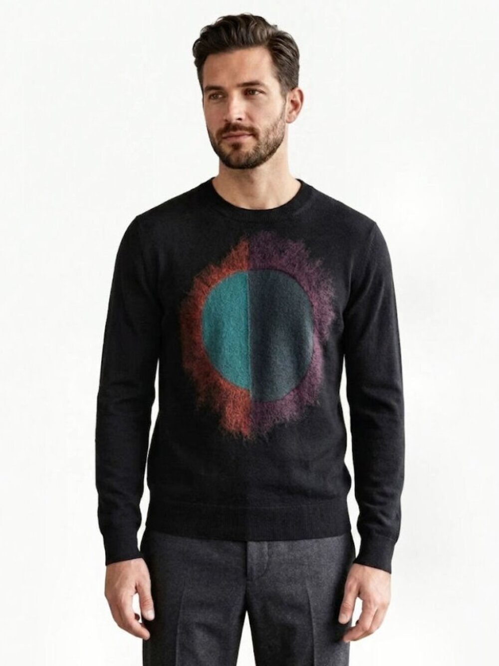 PS Paul Smith Merino Wool Abstract Graphic Sweater, Black, Mens Size Large